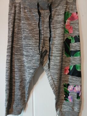 Gray Marled Jogger Pants with "LOVE" Floral Accent